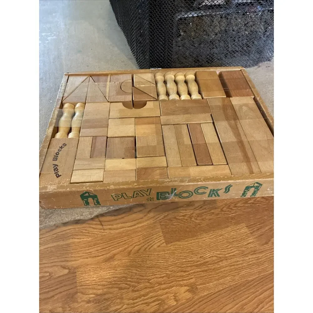 Vintage Kindergarten Wood Blocks Wooden Blocks -‎ Natural Minimalist - 43 Pieces